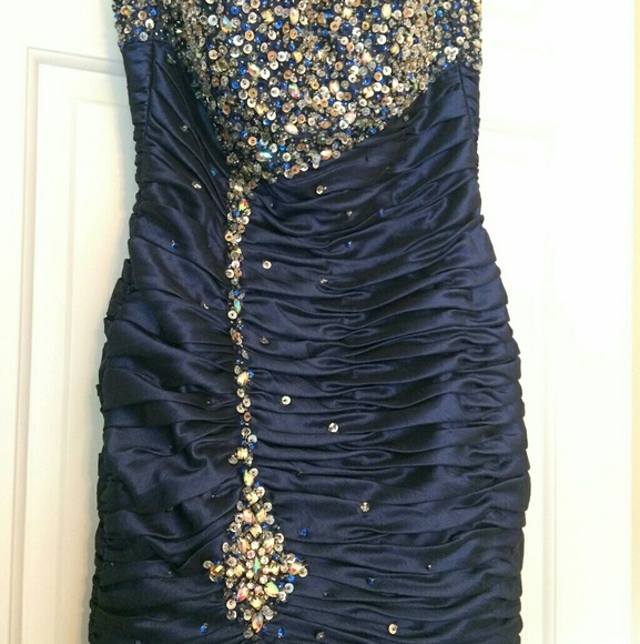 ❄️ Gorgeous navy blue dress Sz 4 corset mermaid prom gown Karishma Creations - Picture 5 of 11